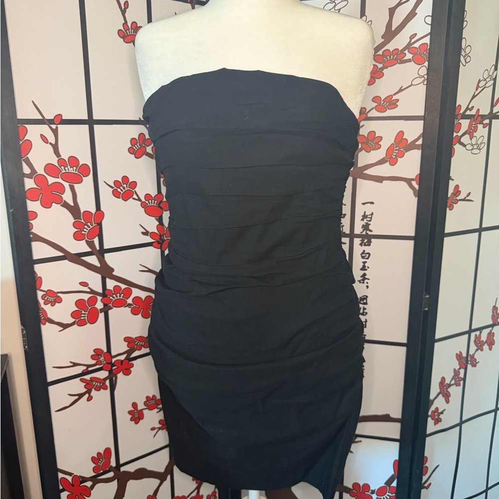 Anthropologie Black Strapless Ruched Cocktail Dress
